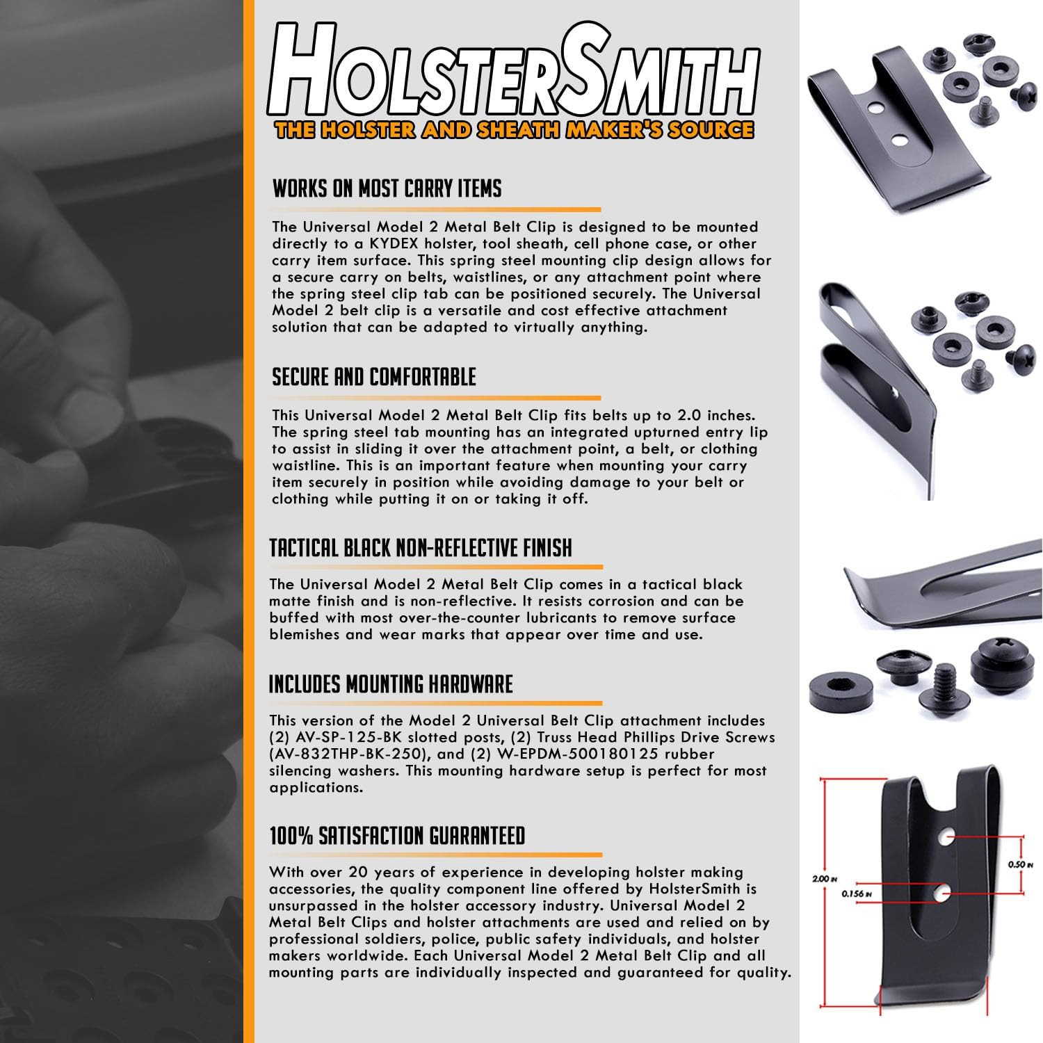 Universal Metal Belt Clip Fits Up to 2 Inch Belts with Mounting Hardware