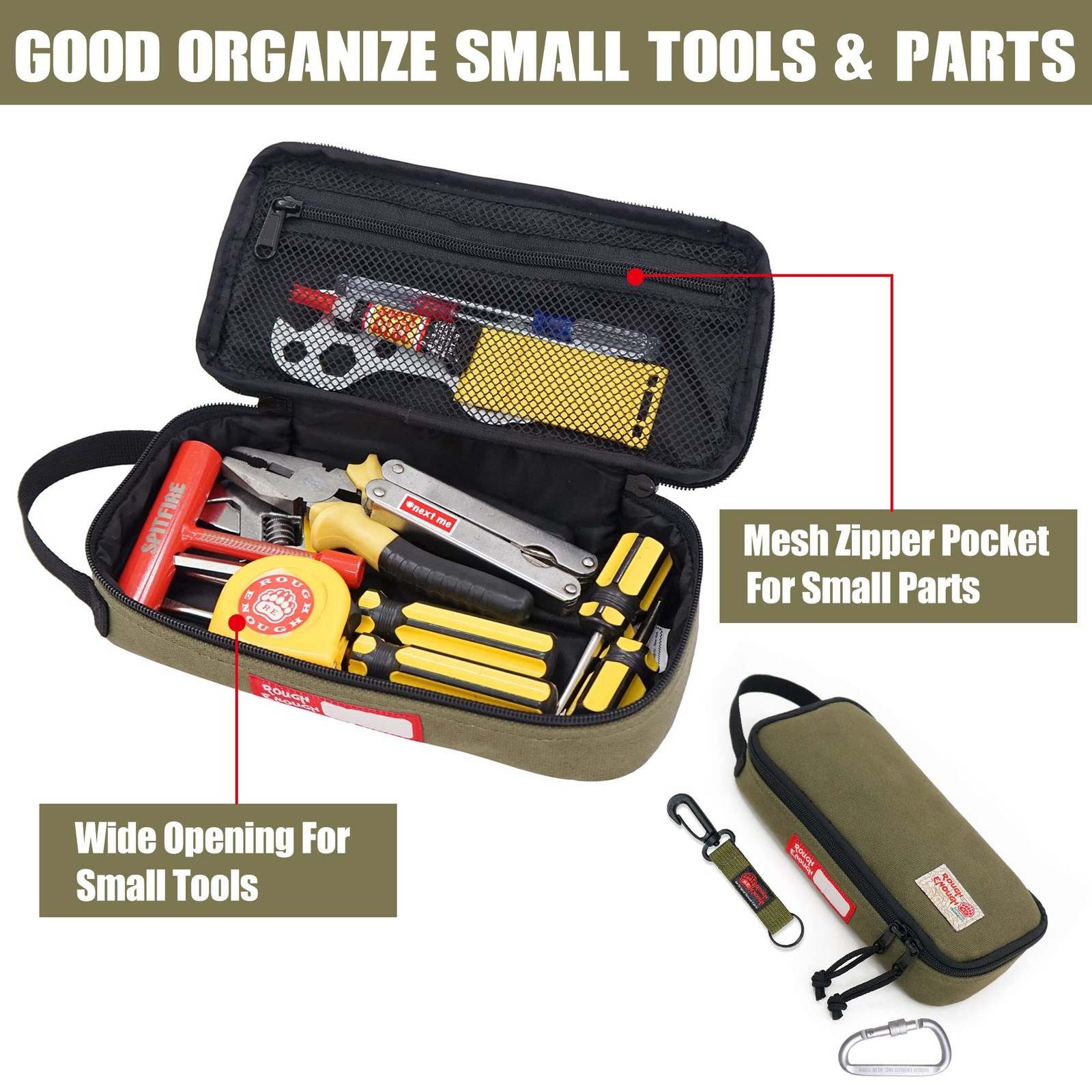 Rough Enough Small Tool Bag Pouch Box Large Pencil Case for Men Boys EDC Organiz