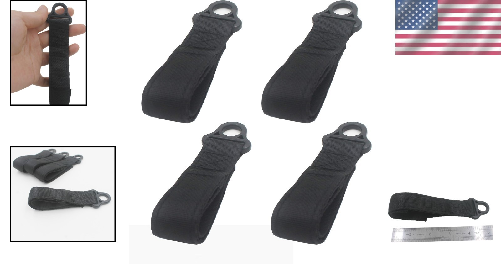 4-Pack Heavy Duty Tool Belt Suspender Loop Connectors – Black Nylon, 2.5 Inch