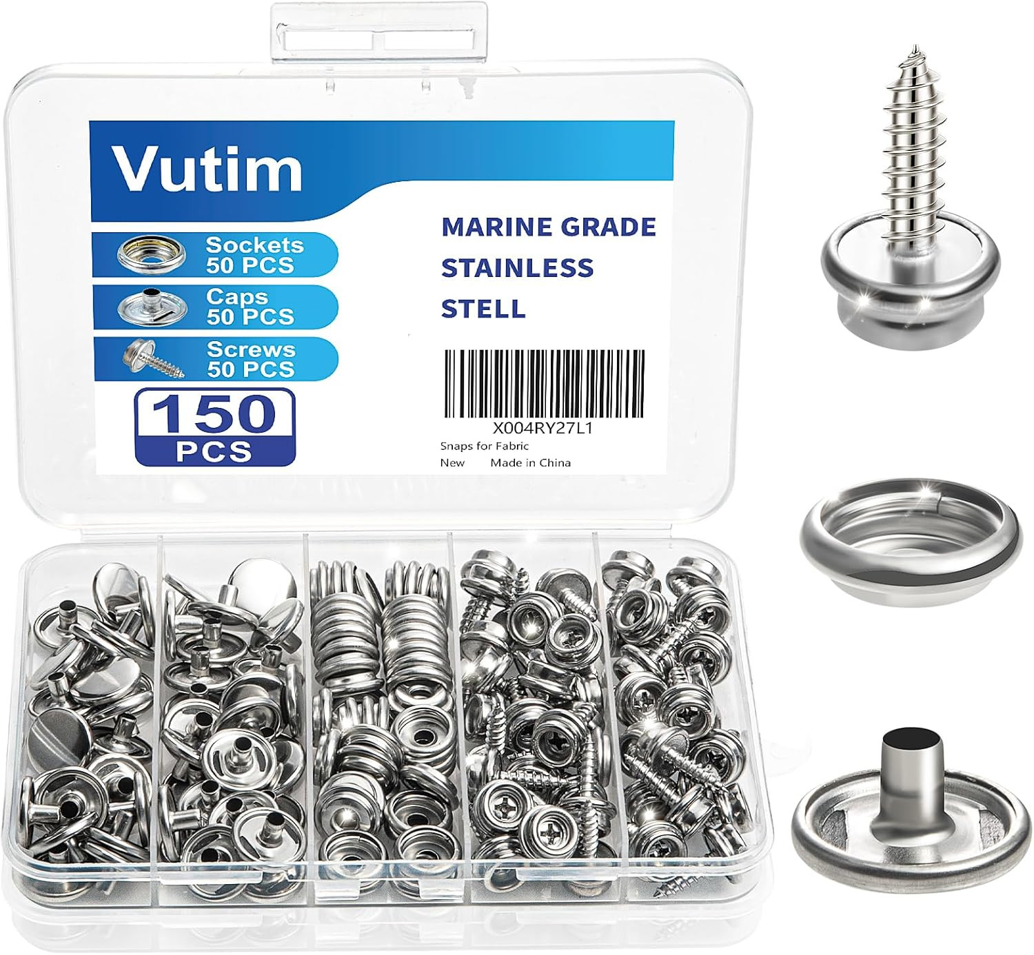 150 PCS Stainless Steel Snap Fastener Kit Canvas Boat Cover Repair Set