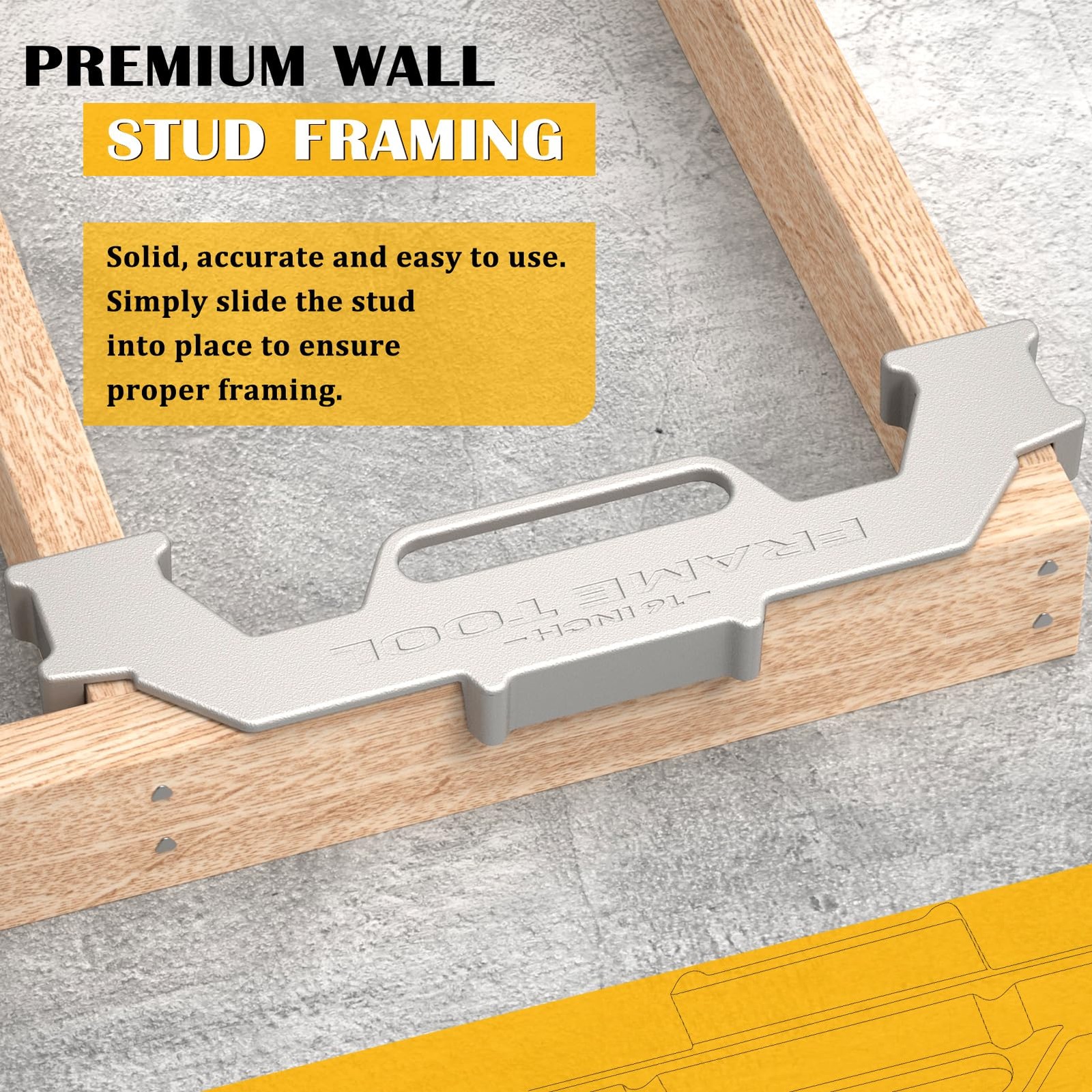 Framing Tools,16 Inch On-Center Stud Layout Tool,100% Cast 1 Pack, Grey