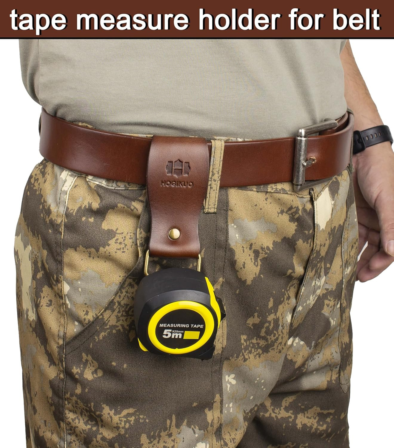 Leather Tape Measure Holder for Belt – Heavy Duty Tool Holder with Metal Clip fo
