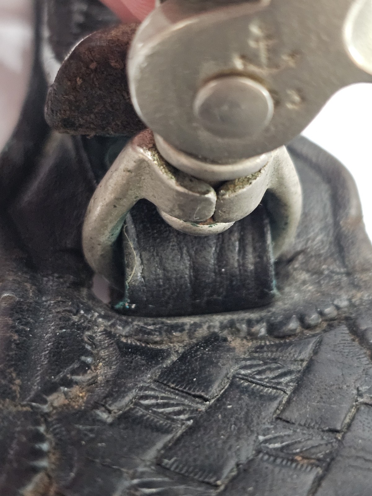 Vintage Tool Holster Leather Metal Hook Button For Belt Holster Pattern Key Ring