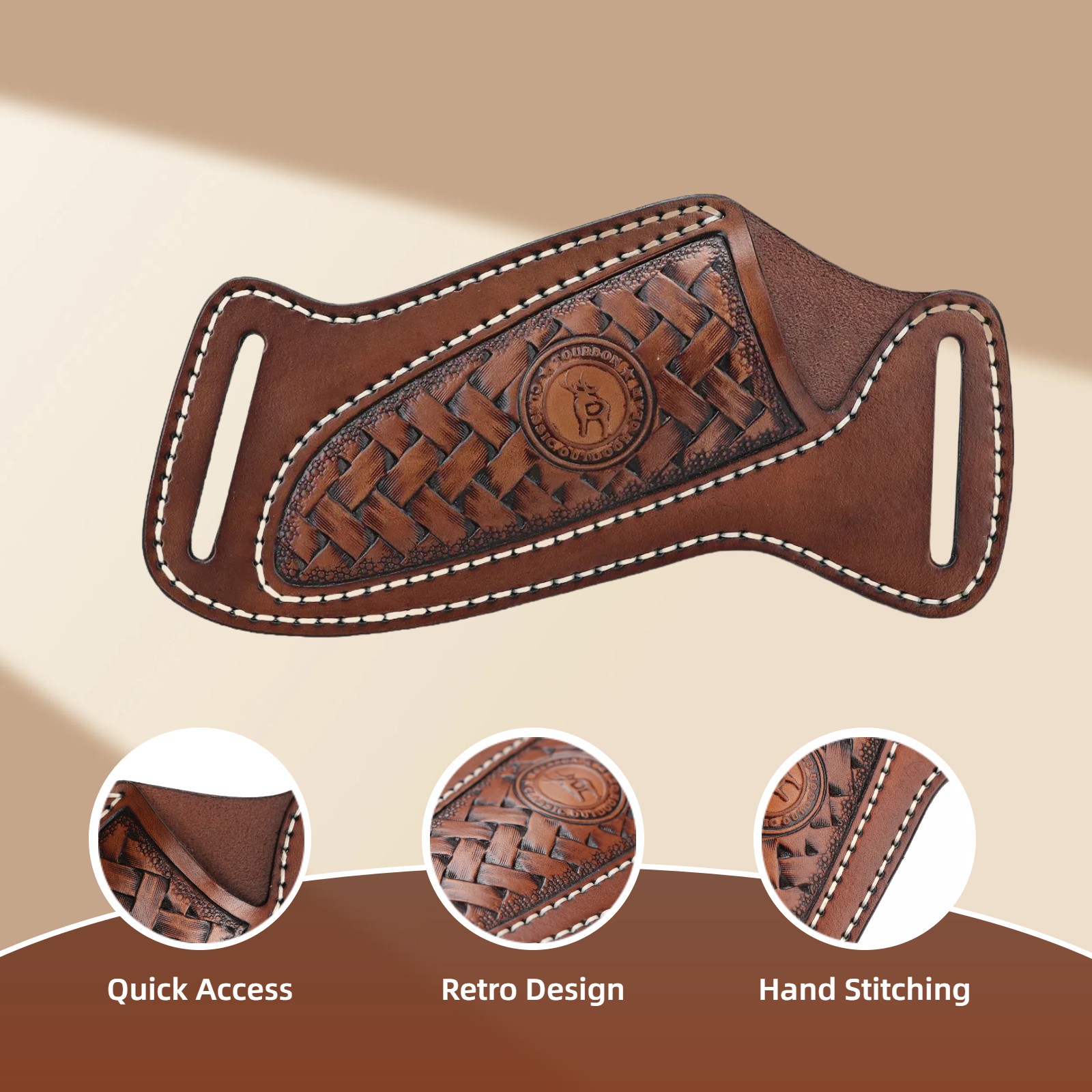 TOURBON Leather Fixed Blade Knife Sheath Belt Pouch EDC Knives Case Camping