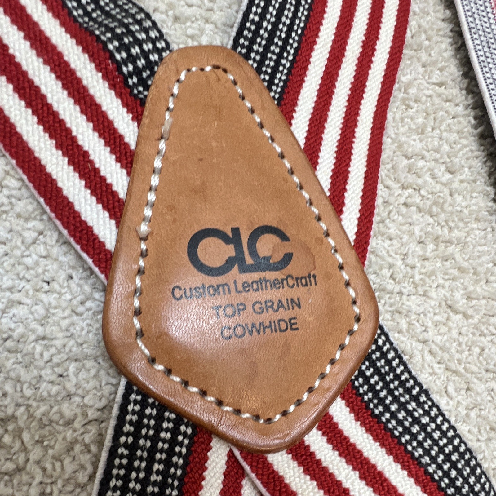 CLC Custom LeatherCraft Adjustable Leather Suspenders, Red/White/Black, 1pc