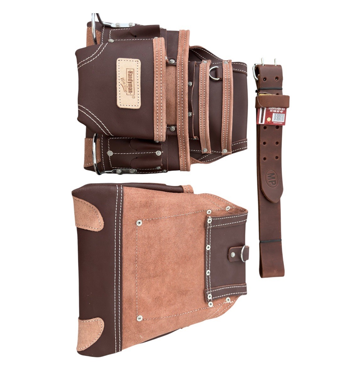 17 Pocket Heavy Duty Brown Leather Tool Belt with Hammer Holder