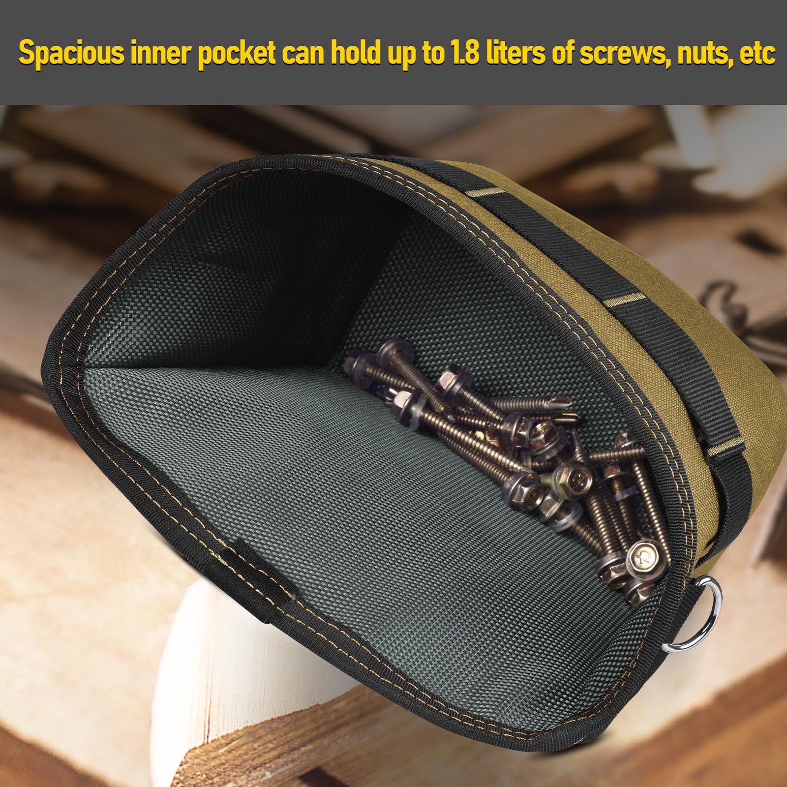 XL Khaki Tool Pouch for Nails Screws Bag with Belt Clip for Work DIY