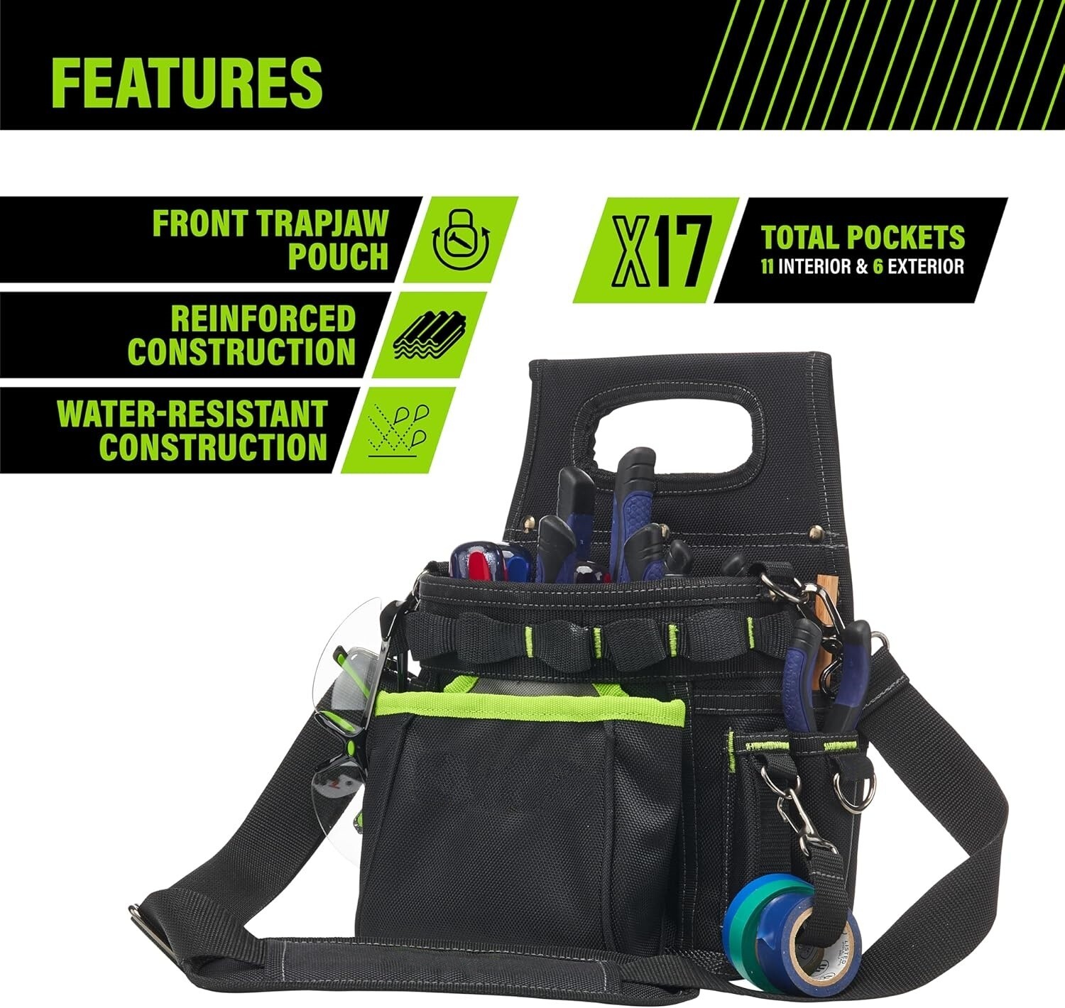 Bolsa de herramientas para electricistas, organizador profesional multibolsillos