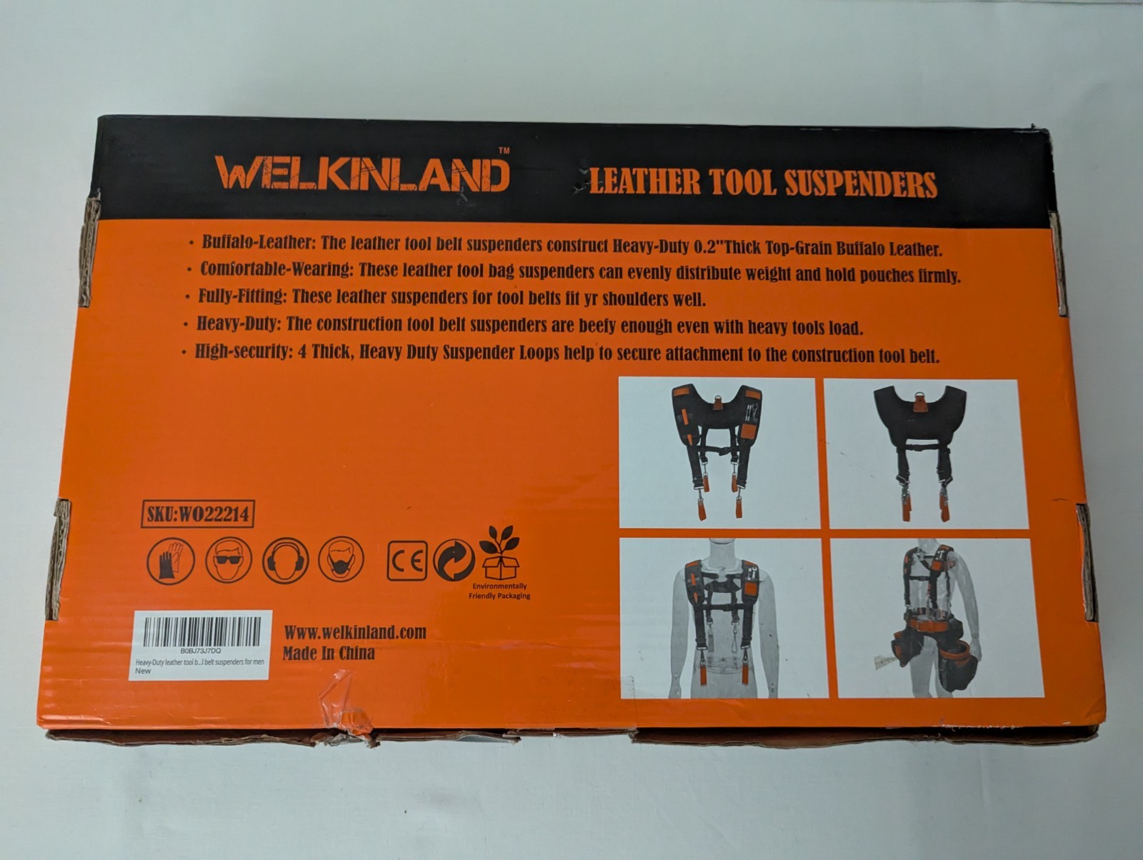 WELKINLAND Heavy-Duty Leather Tool Belt Suspenders, Carpenter Tool Belt