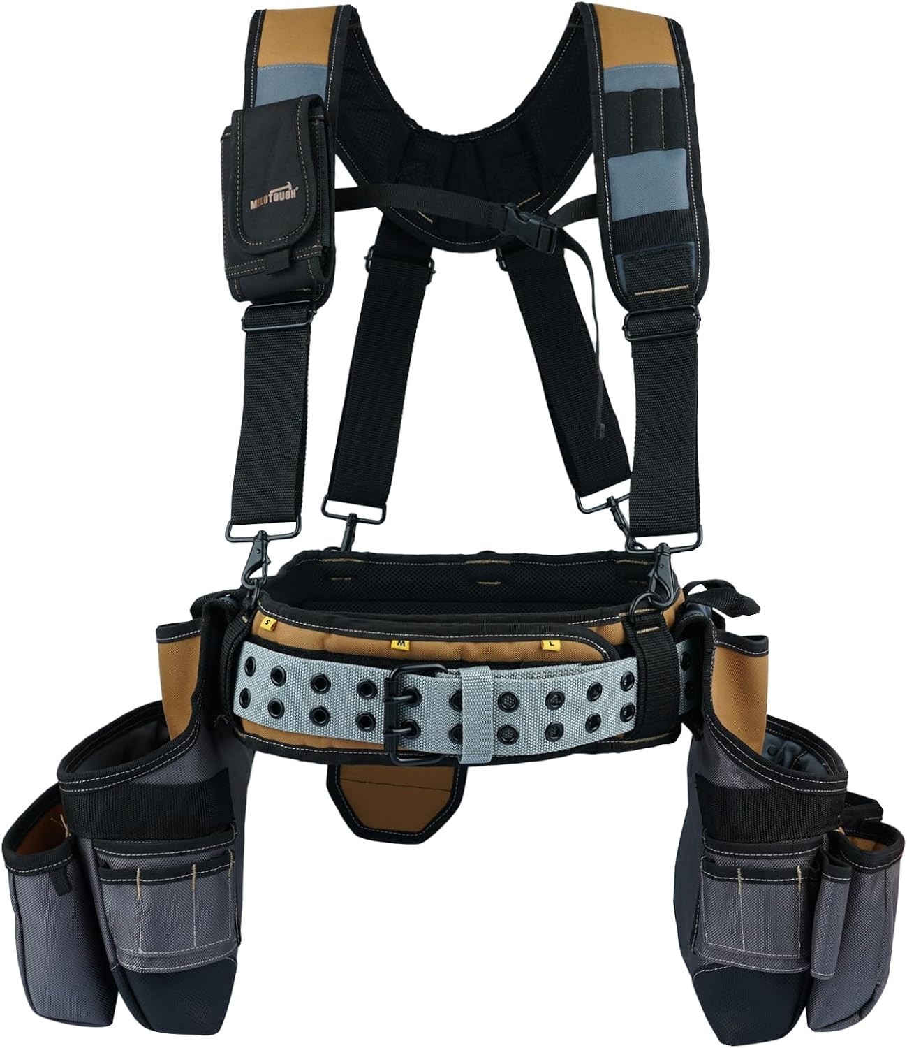 Adjustable 28-Pocket Tool Rig with Heavy Duty Suspenders for Craftsmen – Khaki
