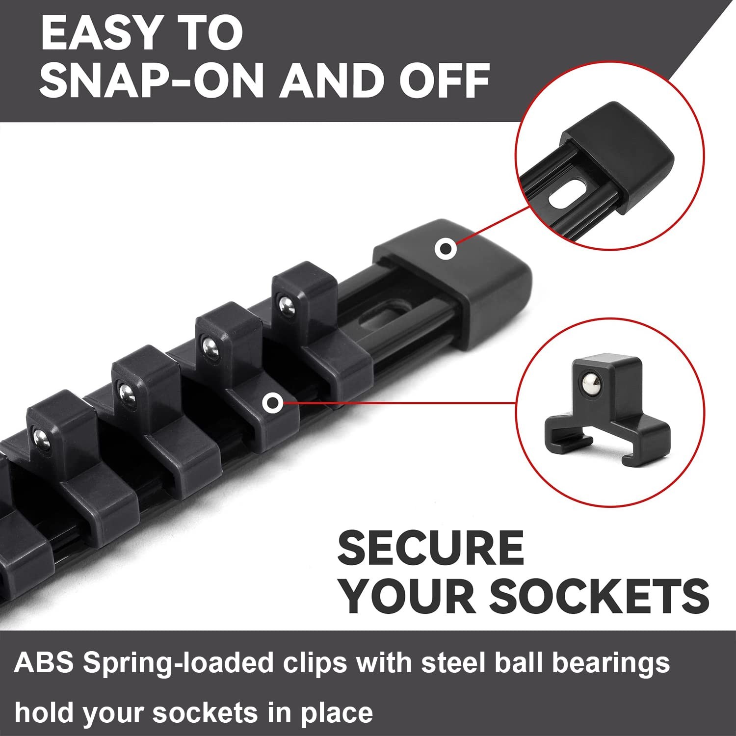 ALOANES 9PC ABS Socket Organizer, 9PC, 1/2, 3/8 & 1/4-inch Drive, Black