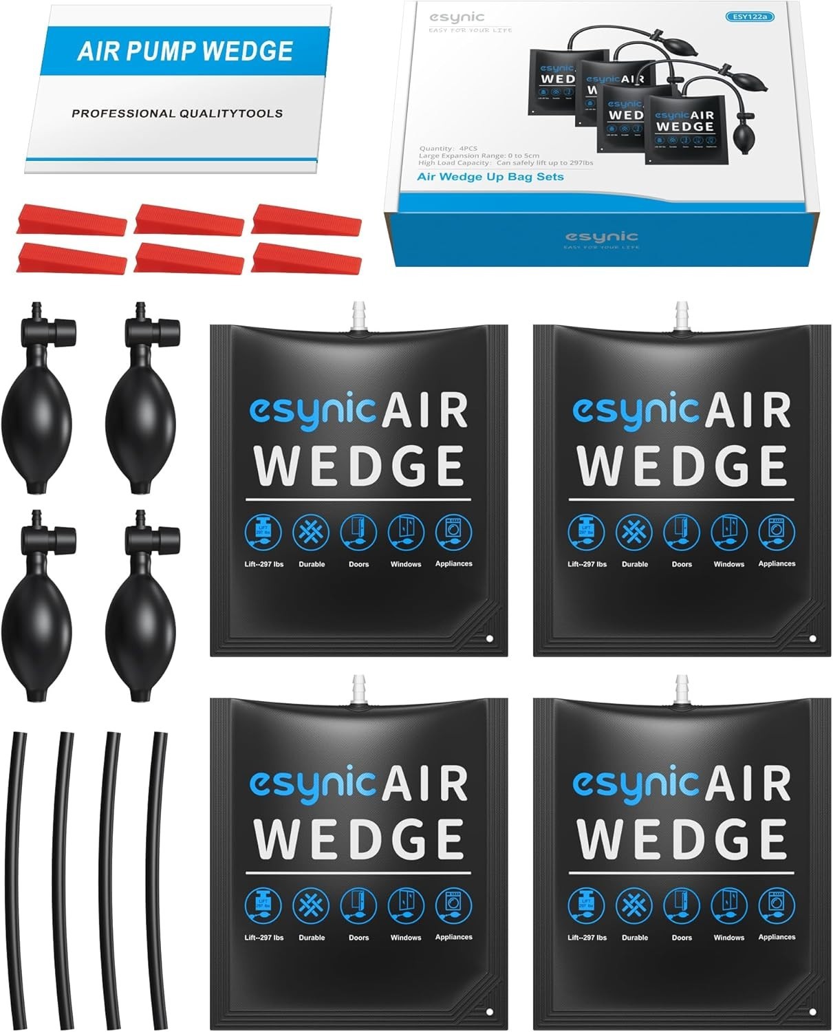 4 Pack Heavy-Duty Air Wedge Bags for Doors & Appliances, 300lbs, Includes Wedges