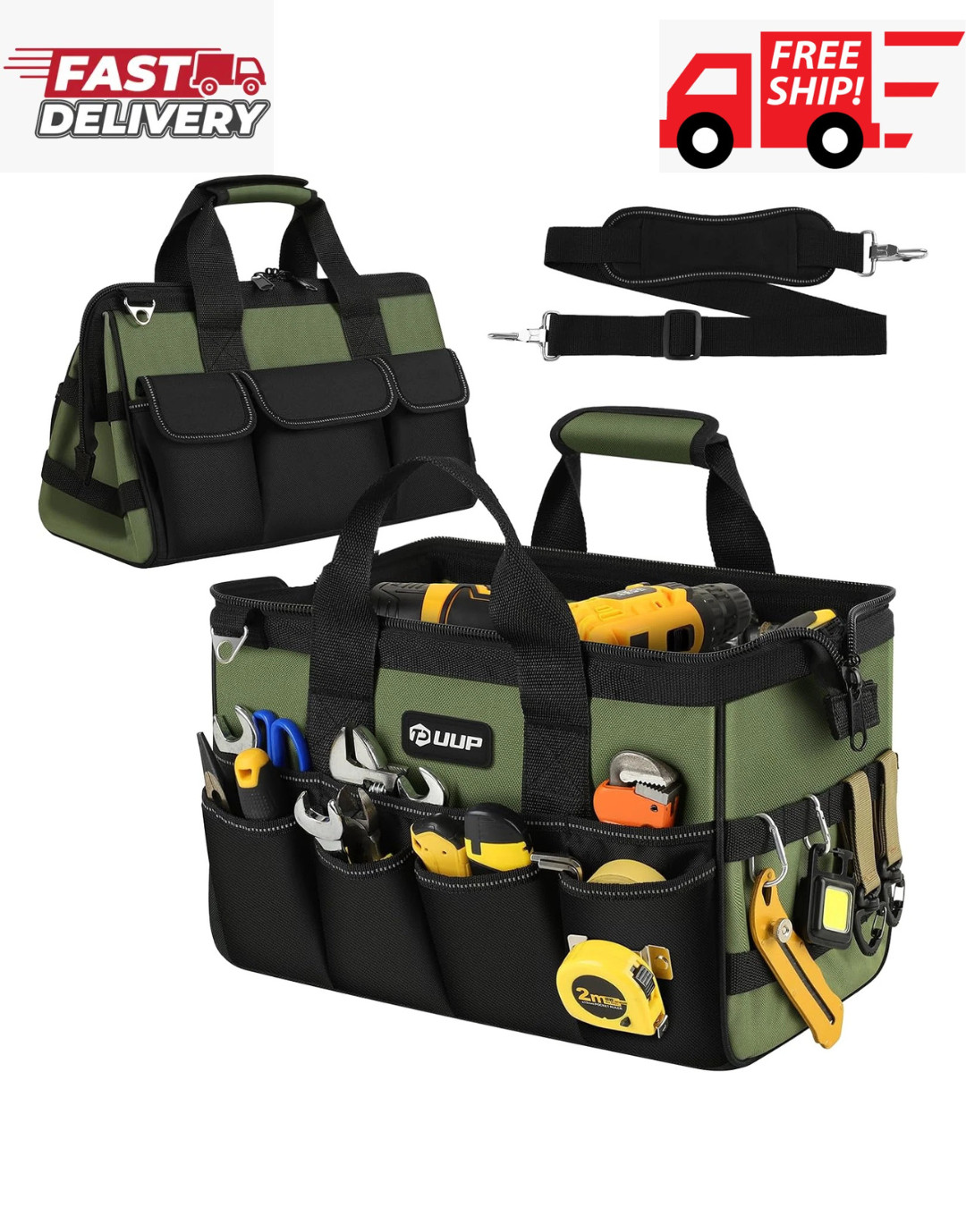 Heavy Duty Tool Bag 15-Inch, 16-Pocket Portable Empty Tool Box Organizer Storage