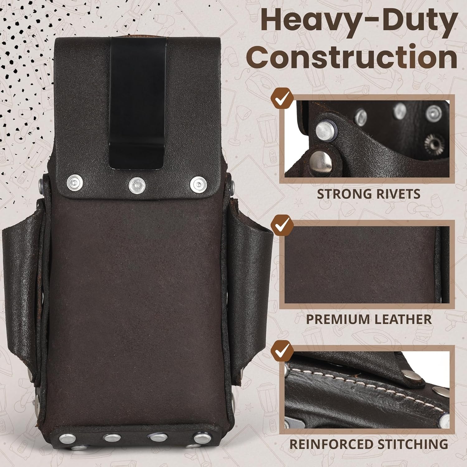 Ap-Leather Pro-5 Electrician Pouch, Leather Tool Pouch, 5 Pocket Pouch with Elec