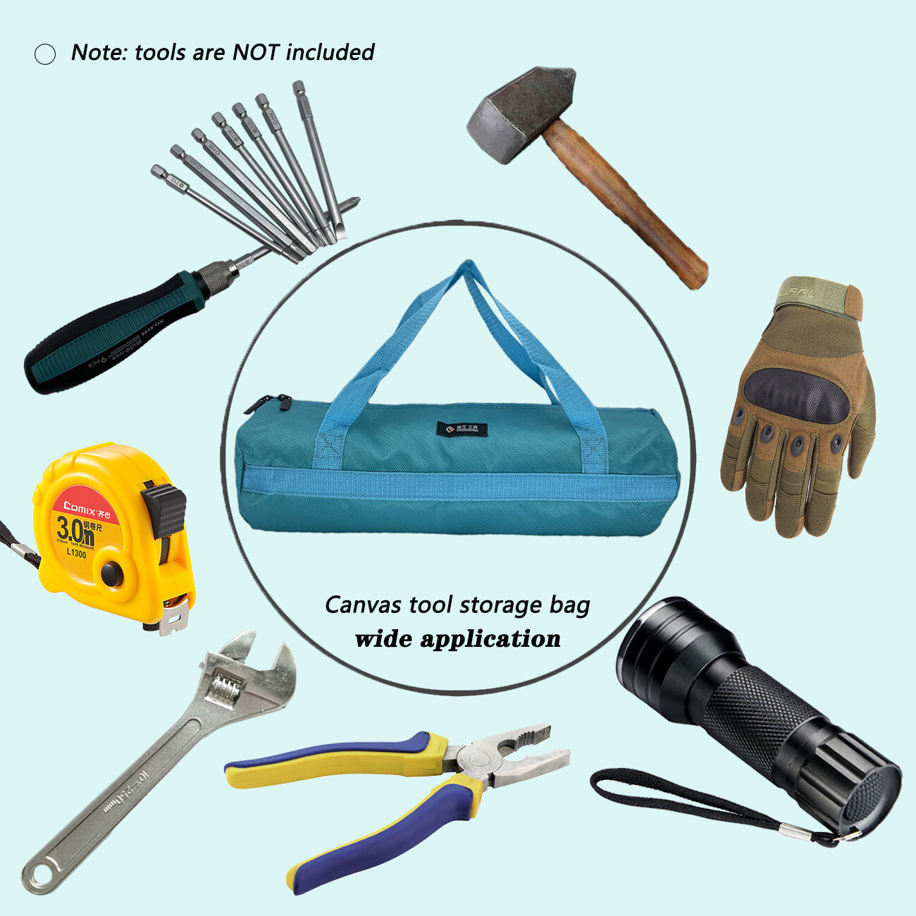 16inch Blue Tool Bag with Zippers Multi Purpose Quick storage 15.75×5.12in home