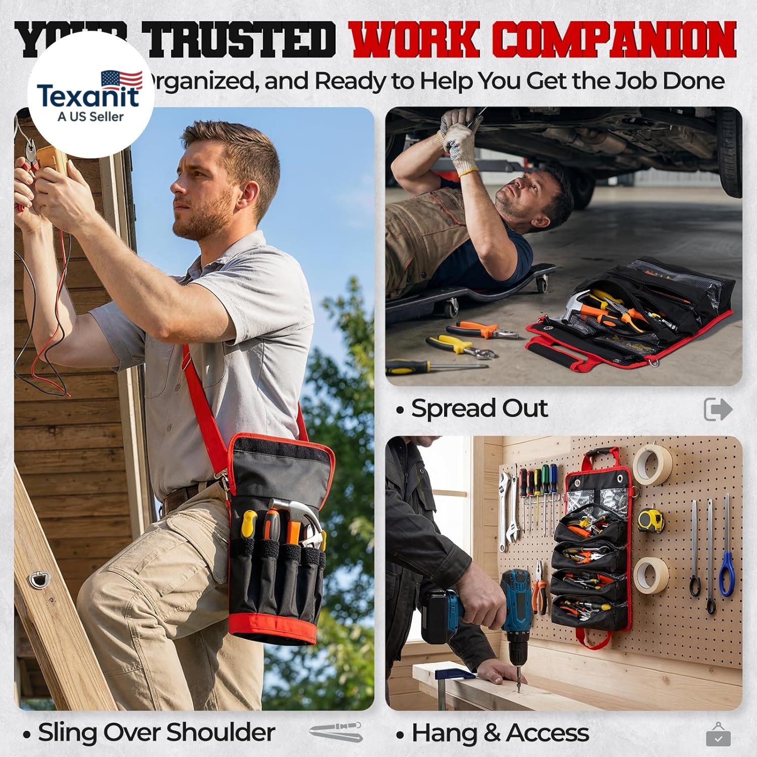 Roll up Tool Bag, Heavy Duty See-Through Tool Roll Organizer with 2 Detachable P
