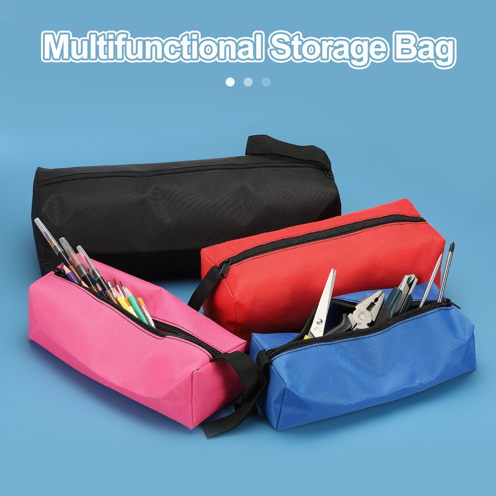 Zipper Utility Tool Bag 9.8×3.3×2.8 Inch Multi-purpose Tote Bag Black