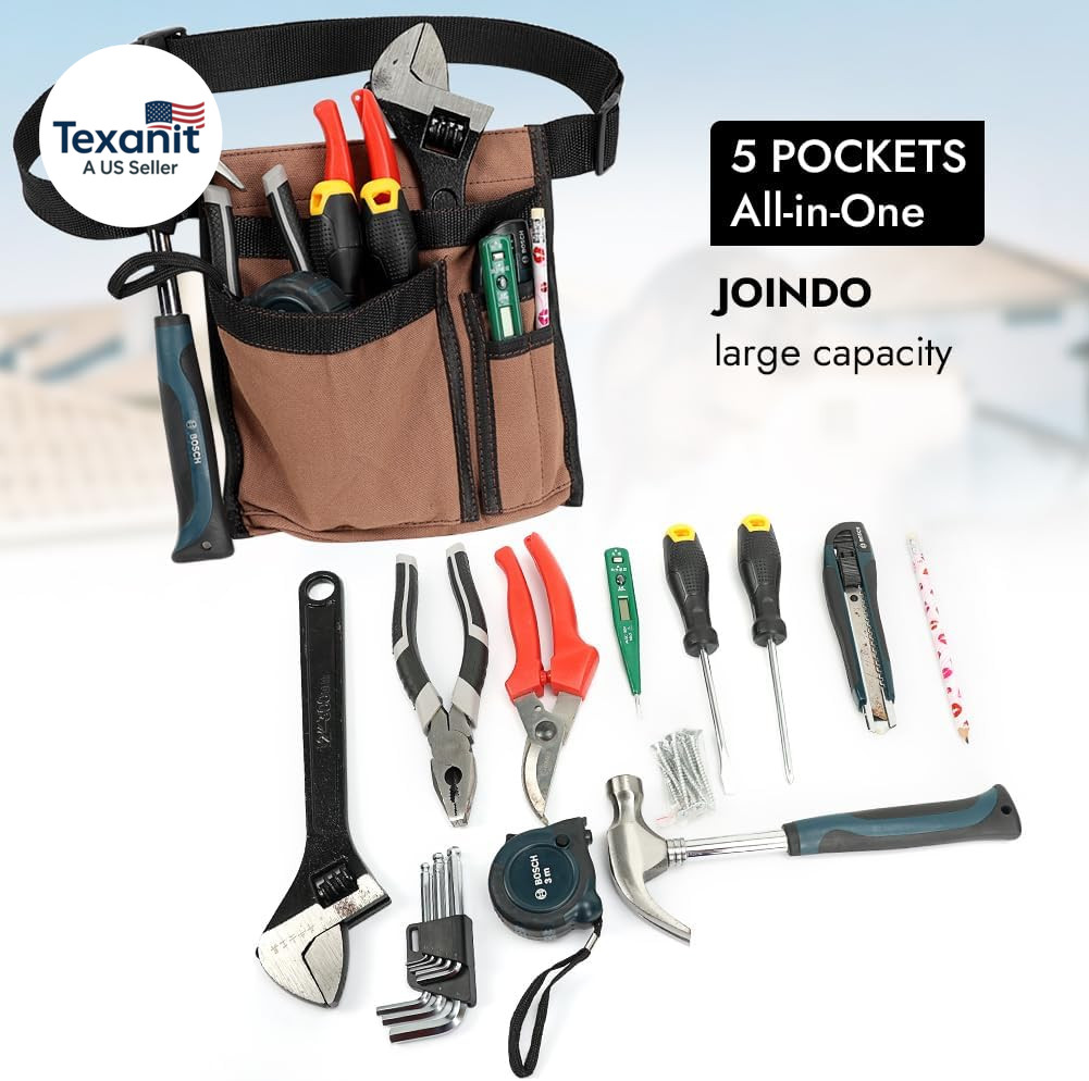5-Pocket Tool Belt for Men, Durable Canvas Construction, Adjustable Belt, Utilit