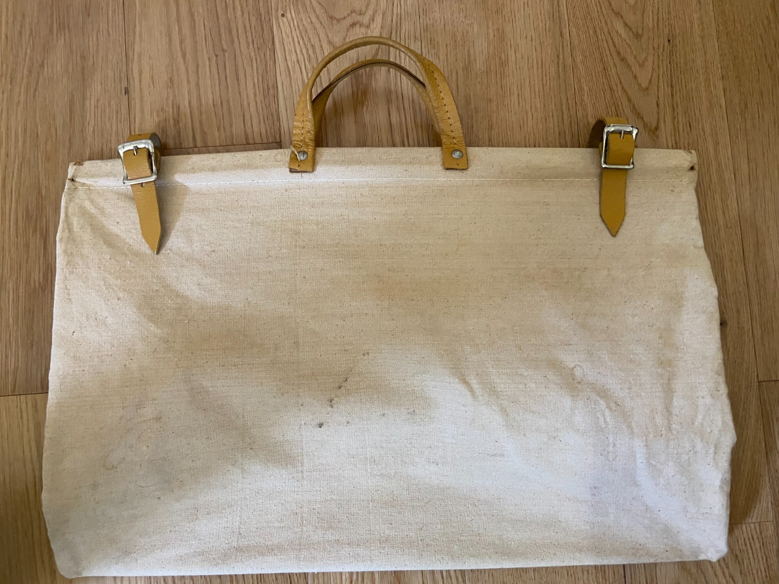 Vintage Lineman Utility Tool Bag Canvas Riveted Leather Handles Solid Bottom