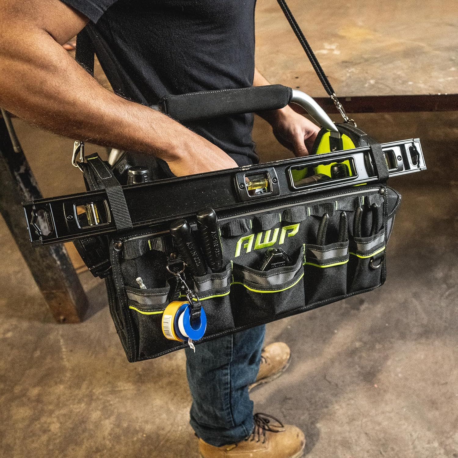 AWP Premium Durable Tool Bag Tote for Professionals and Contractors, Black