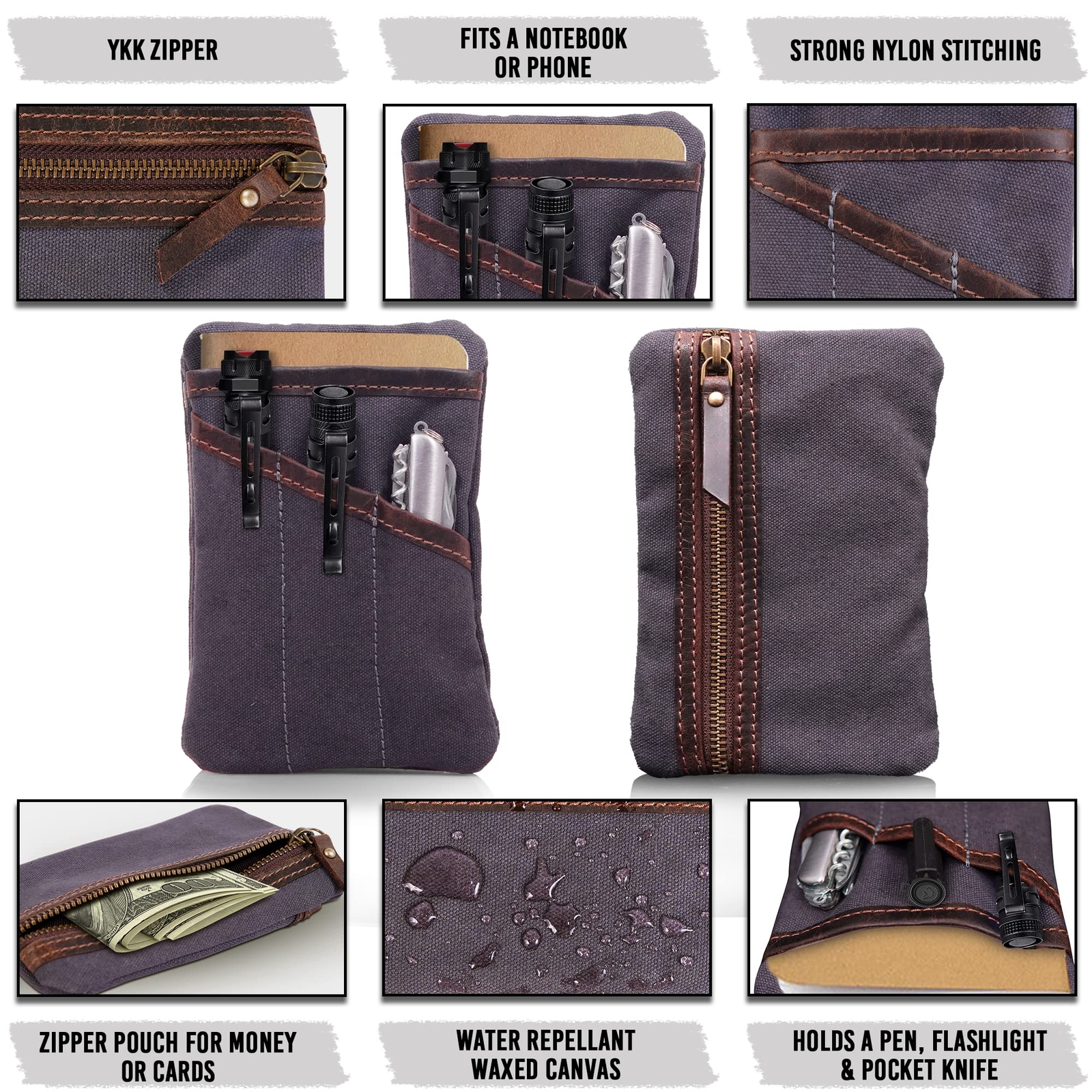 Waxed Canvas EDC Pocket Organizer – Compact EDC Pouch for Men – Multi-Tool Ba…