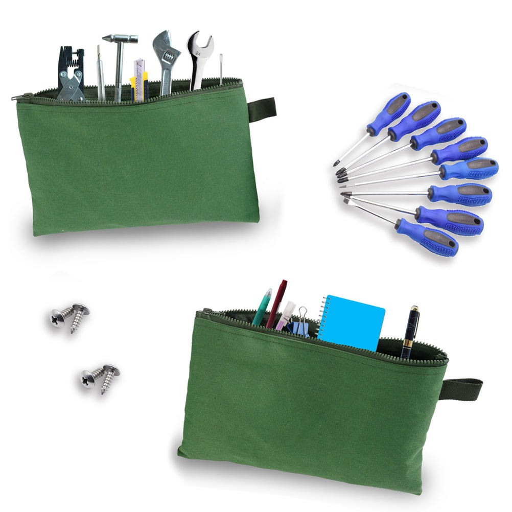 4Pcs Durable Green Canvas Tool Bag Multi Function Wrench Organizer Pouch