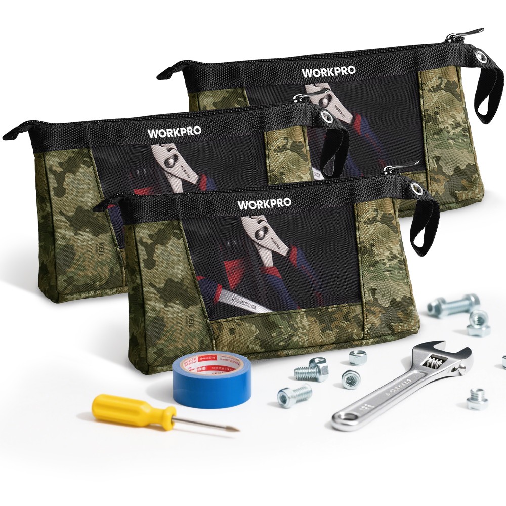 WORKPRO 3 Pcs 12″ Heavy-Duty Utility Tool Pouches Tool Bag Organizer with Zipper