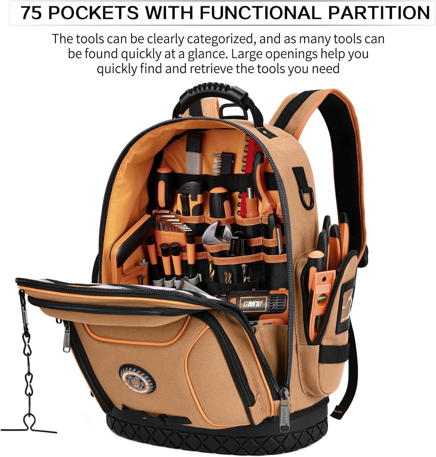 Heavy Duty Tool Bag Backpack with 75 Pockets – Ideal for Electricians & HVAC