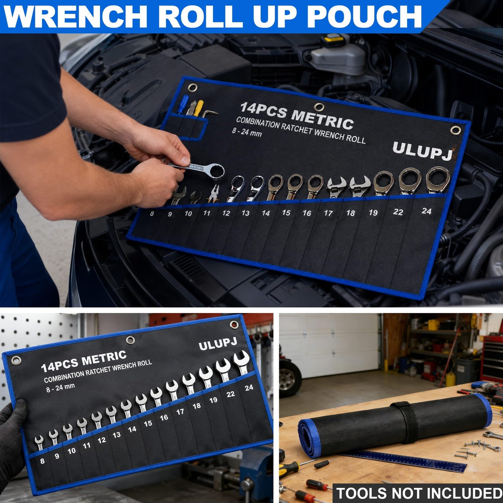 Wrench Roll, Wrench Roll Up Pouch, Wrench Organizer Roll, Canvas Heavy-Duty O…