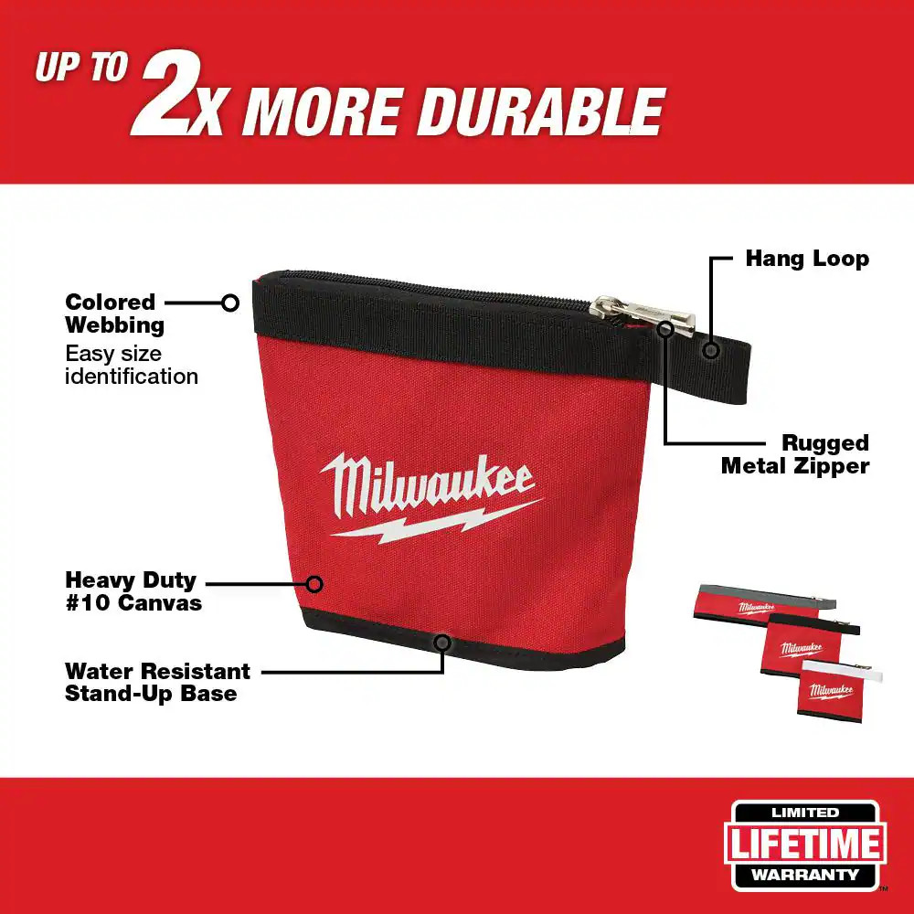 14 In. Low Profile Backpack with Multi-Size Zipper Tool Bags in Red (3-Pack)