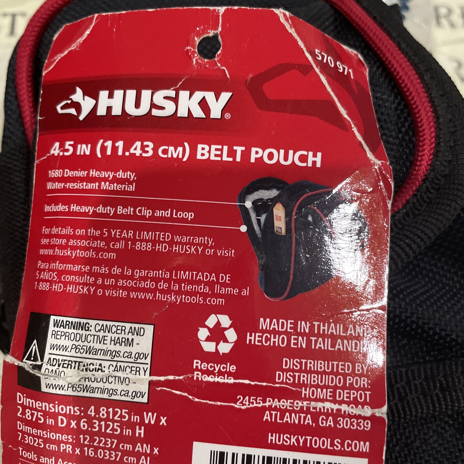 Husky 4.5 in. Clip-On Tool Belt Pouch 3 Pockets Durable Heavy Duty 570 971