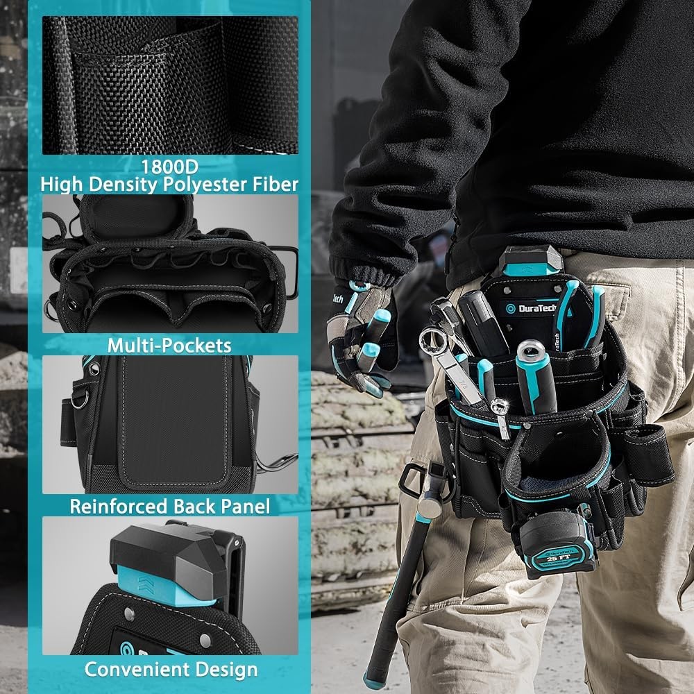 DuraTech Tool Pouch with Belt Clip, Electrician Tool Pouch with Tape Measure Hol