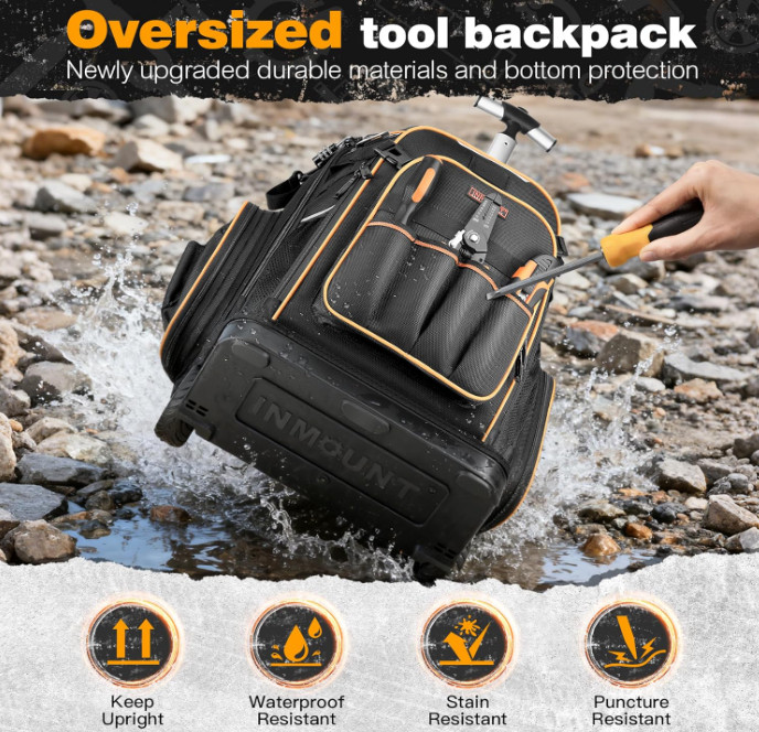 Rolling Tool Backpack Bag with Wheels, Heavy Duty Tool Bag on Wheels