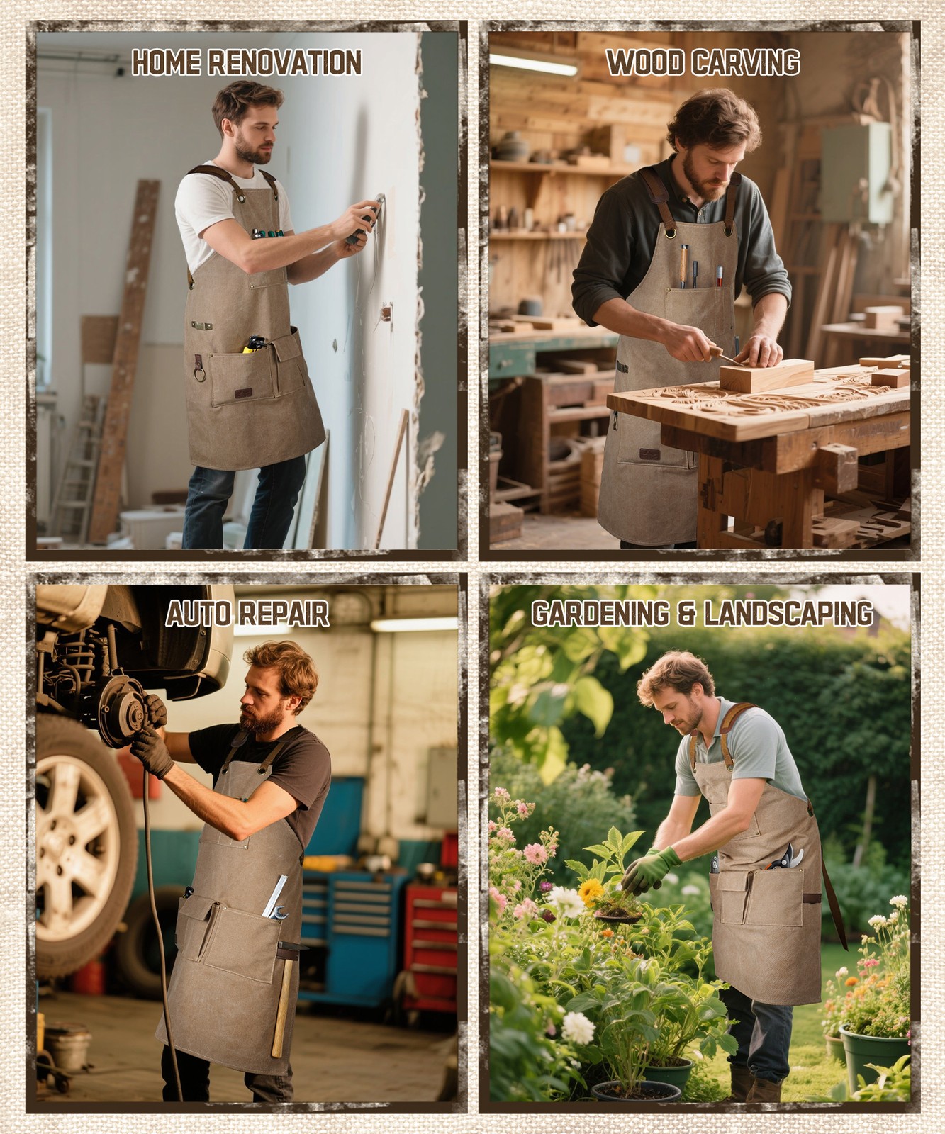 Canvas Cross Back Woodworking Tool Apron Heavy Duty Adjustable Work Apron Unisex