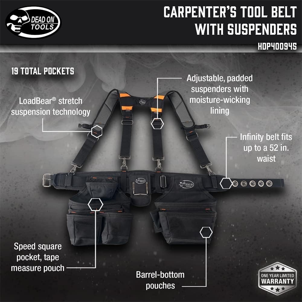 Tools Carpenter Tool Belt w/ Suspenders 1680D Poly Black HDP400945