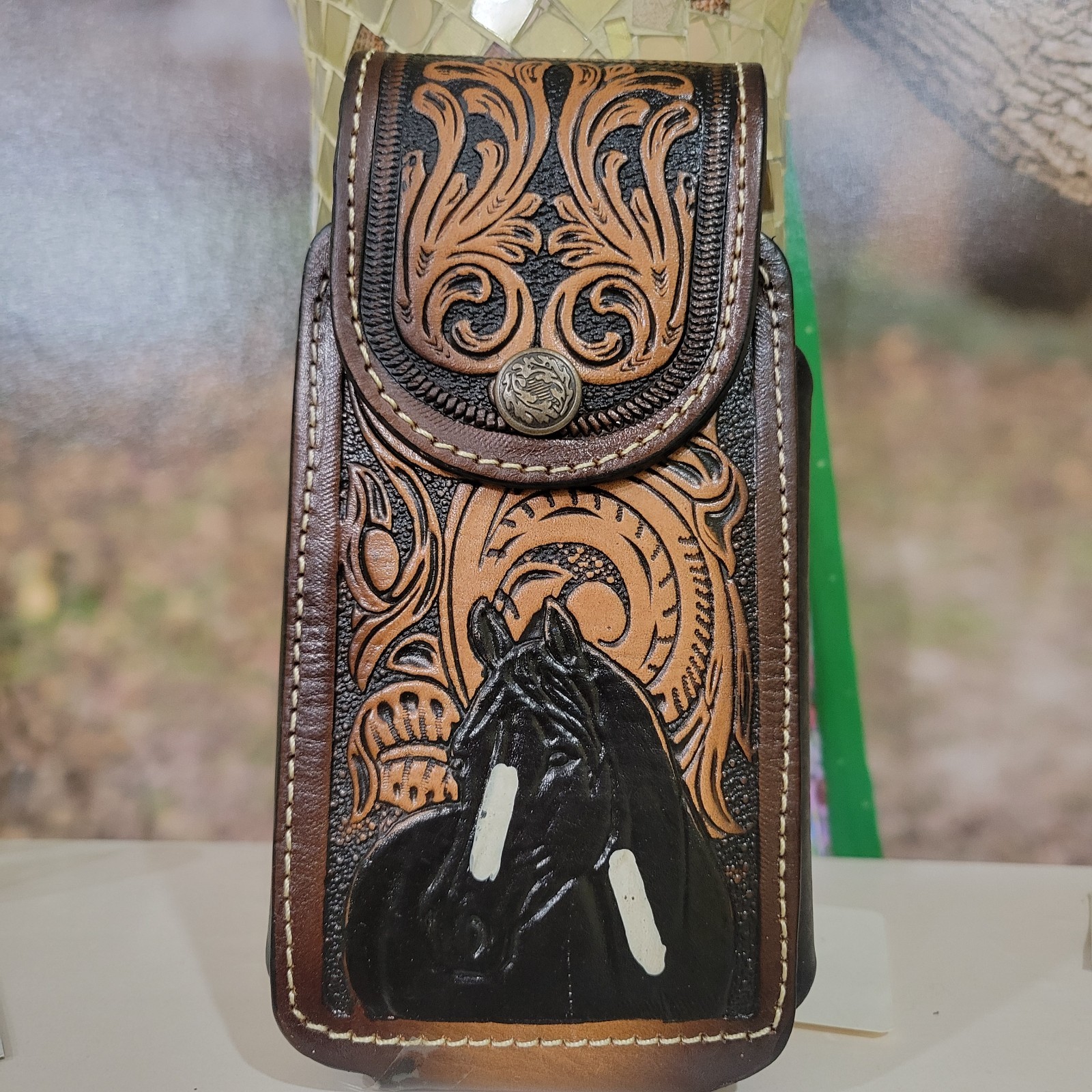 Horse Western Leather Phone Holstor LARGE 7×3.75 » Handcrafted in Mexico Snap