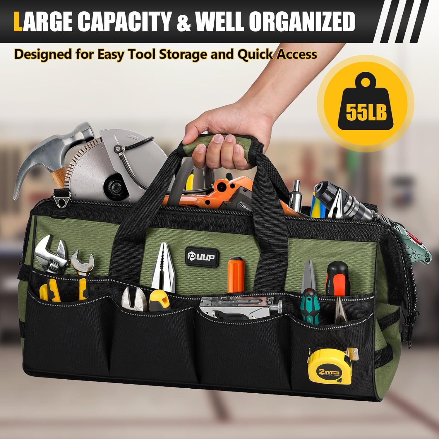 20″ Green Heavy Duty Tool Bag 16-Pocket Portable Tool Organizer