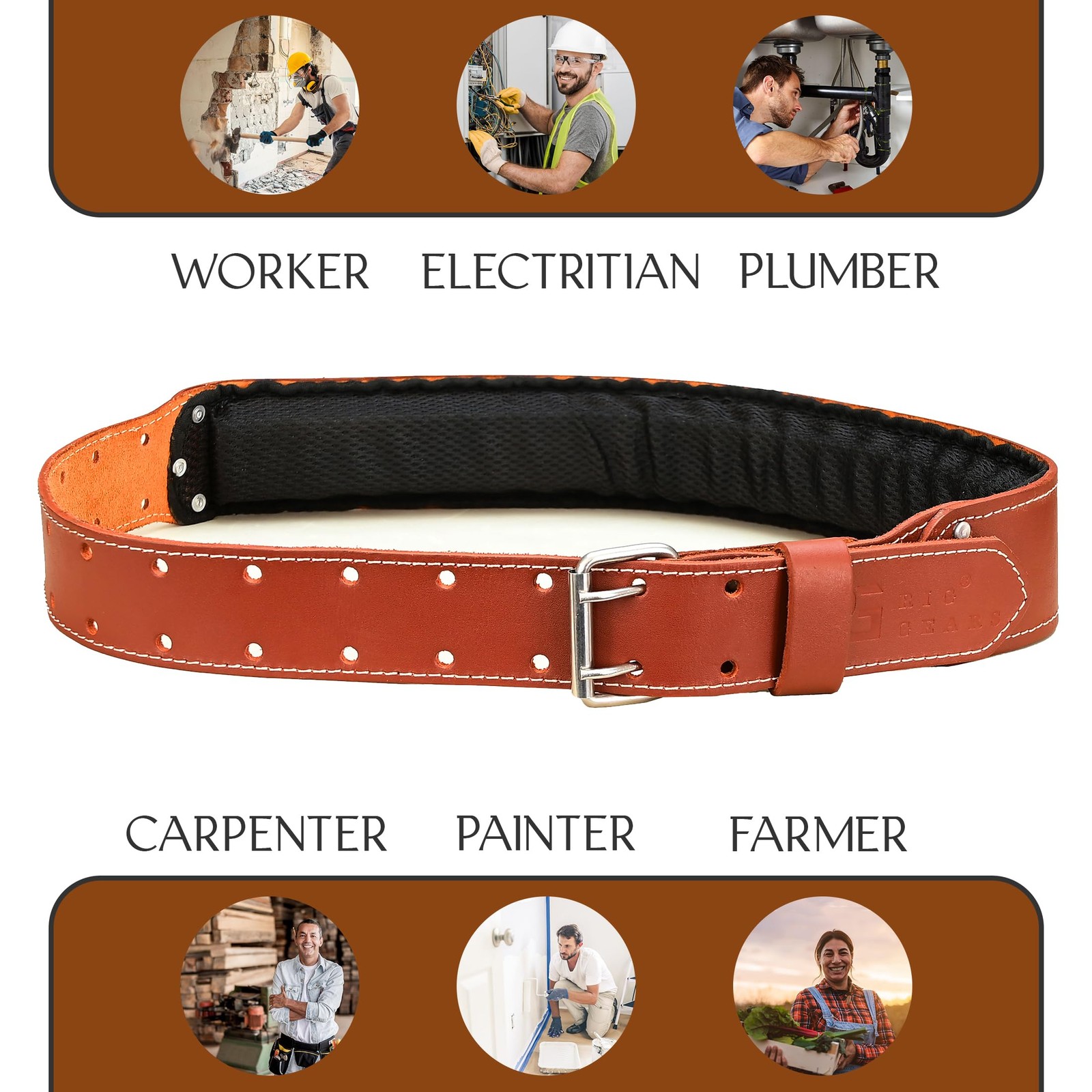 Leather tool belt for men grain leather work belts | 3 inch carpenter constar…
