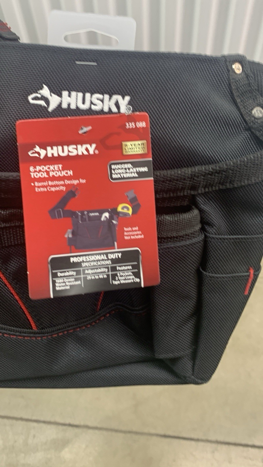 Husky 6-Pocket Tool Belt Pouch Adjustable Quick-Release Buckle Clip in Black