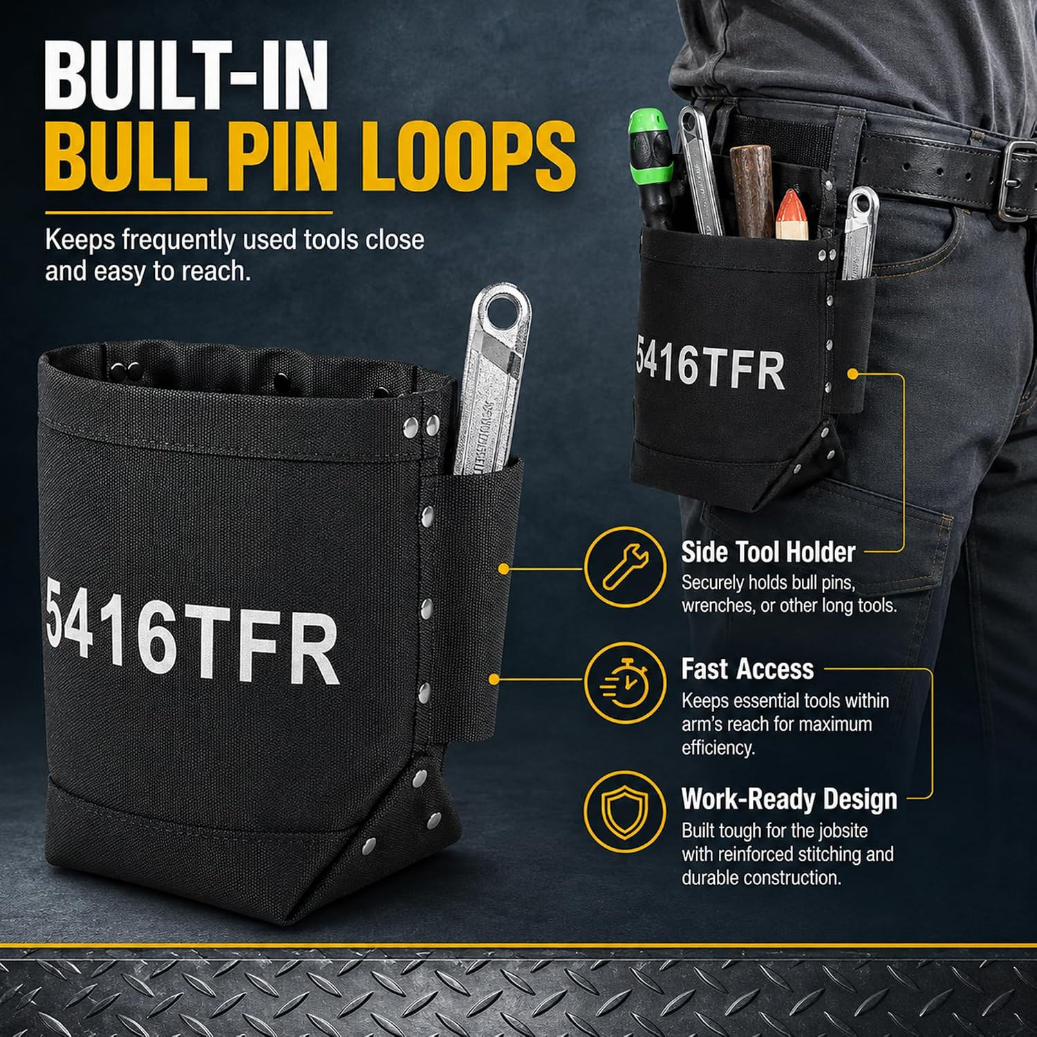5416 Tool Pouch Small Tool Bag, 5 X 10 X 9 Inch Bolt Storage Bag with Bull Pin