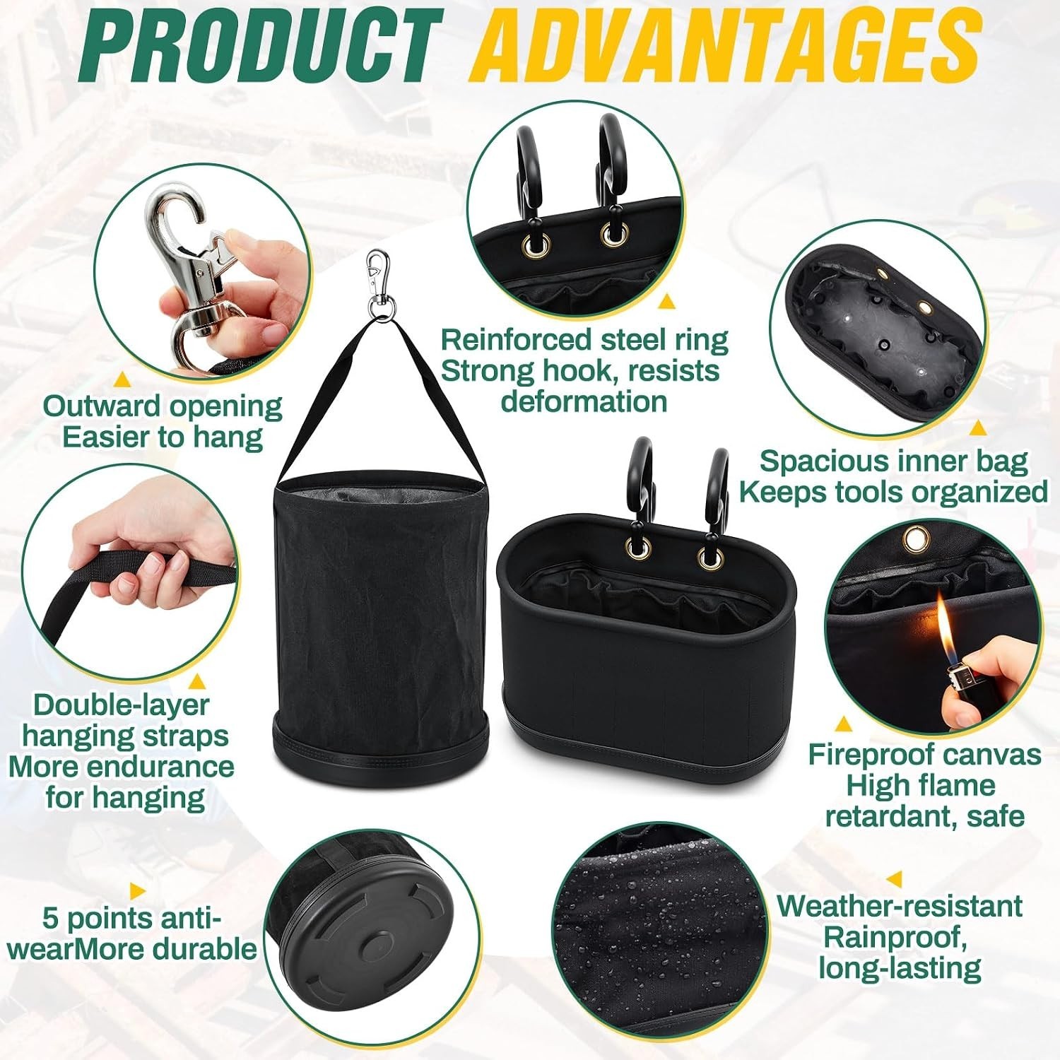 2 Pack Canvas Bucket and Oval Tool Bag, Bucket Tool Organizers with Plastic B…