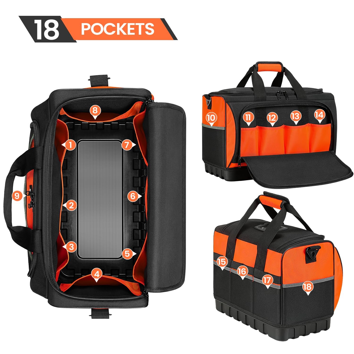 Tool Bag, Large Tool Organizer Bag with 18 Pockets,15.7x 11.4x 9.8 inch, Heav…
