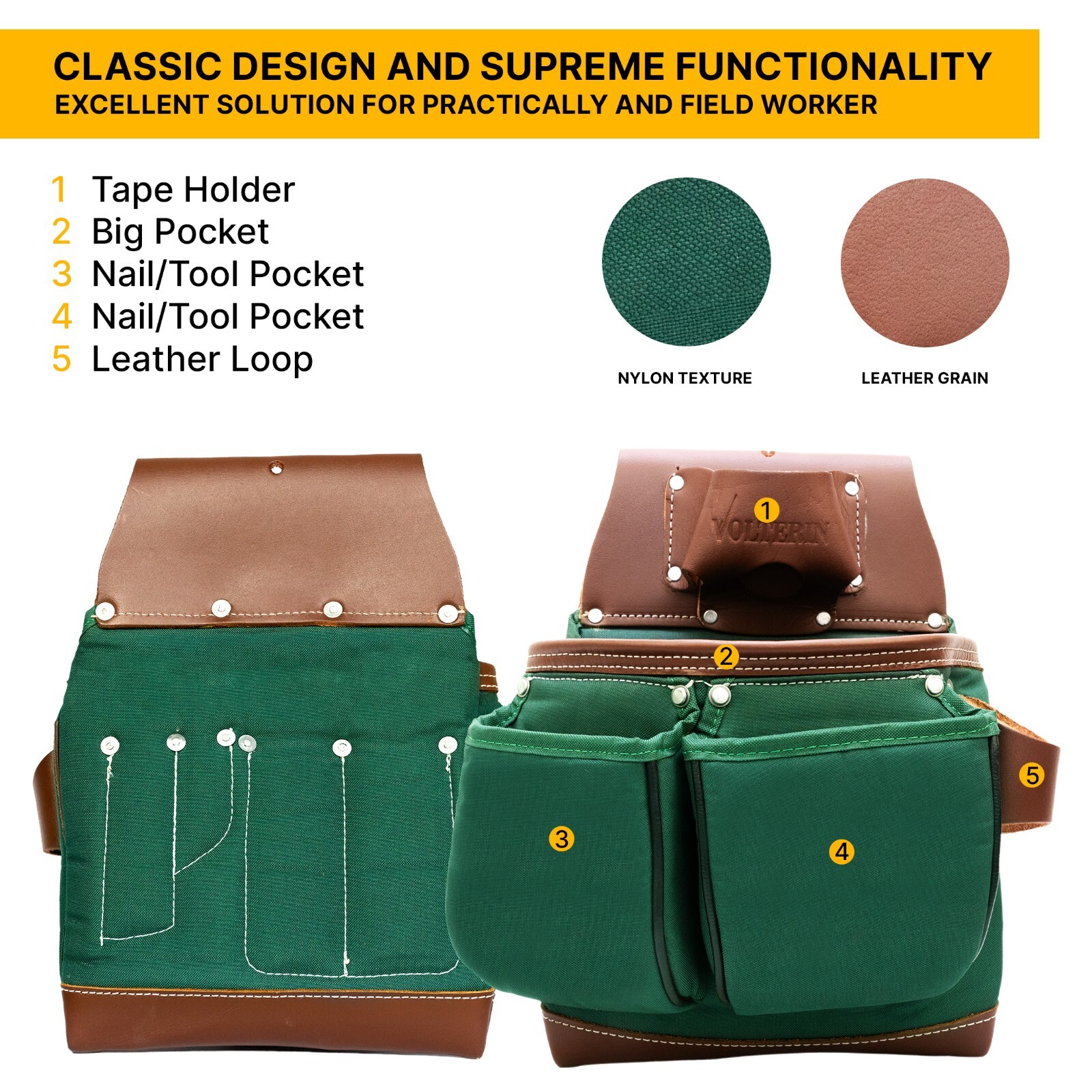 Leather And Nylon Tool Belts For Men Framer’s Carpenter Electrician Leather Belt