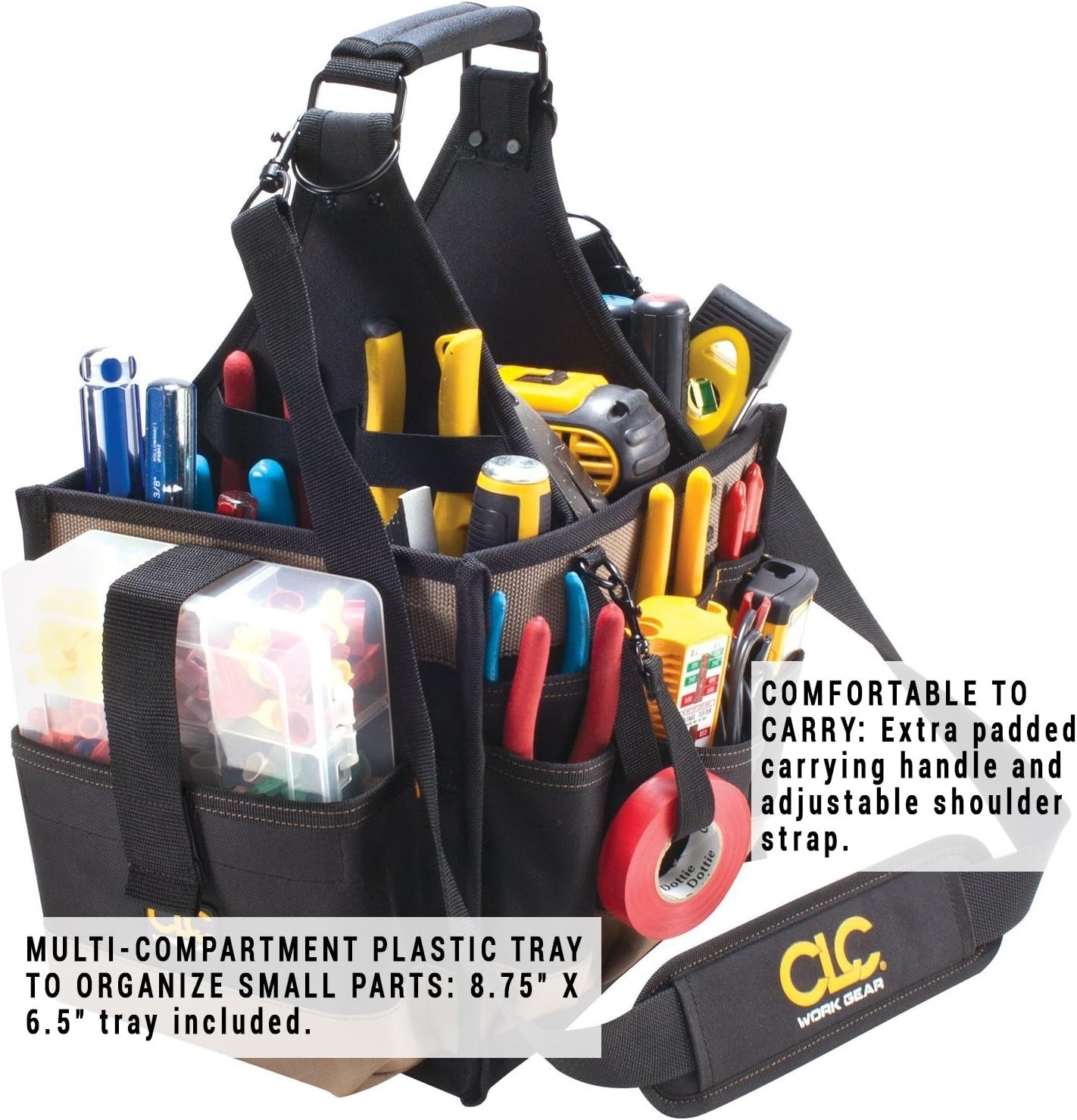 Large Electrical Tool Carrier, 22 Pockets, Black