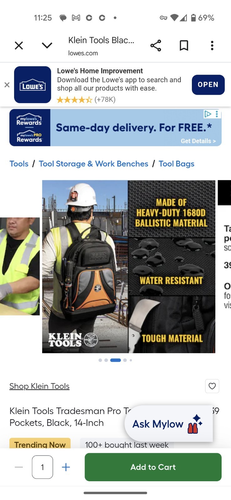 Klein Tools Backpack Tradesman Pro Multi Pockets Zippered Orange Black bag *NICE