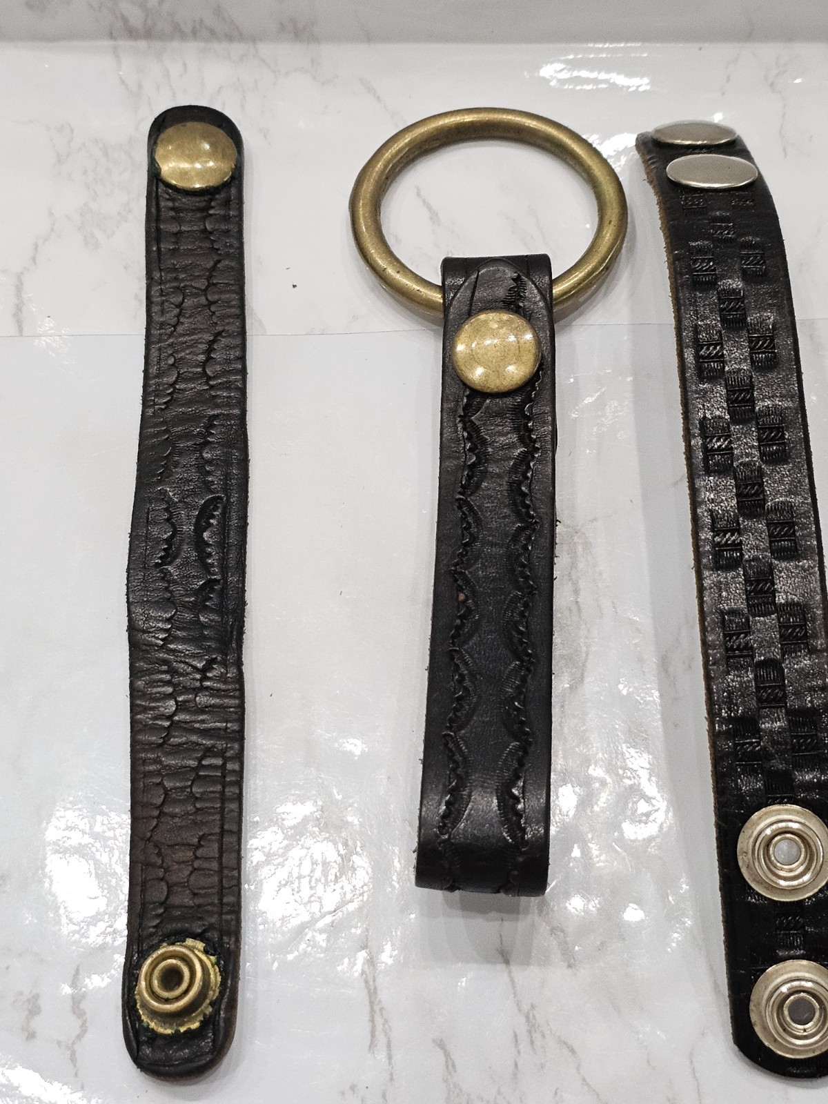 Vintage Tool Holster Leather Button Holster Pattern Key Brass Ring Duty Belt Lot