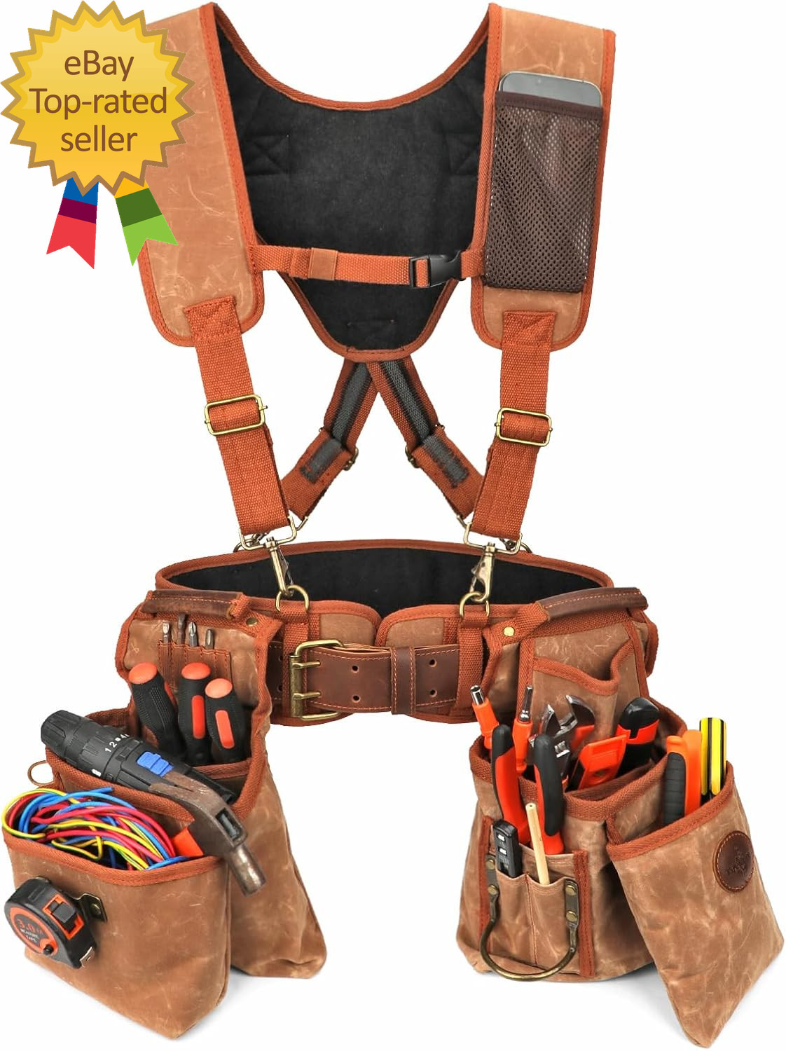 Tourbon Detachable Heavy Duty Carpentry Tool Belt with Suspenders Canvas Padded