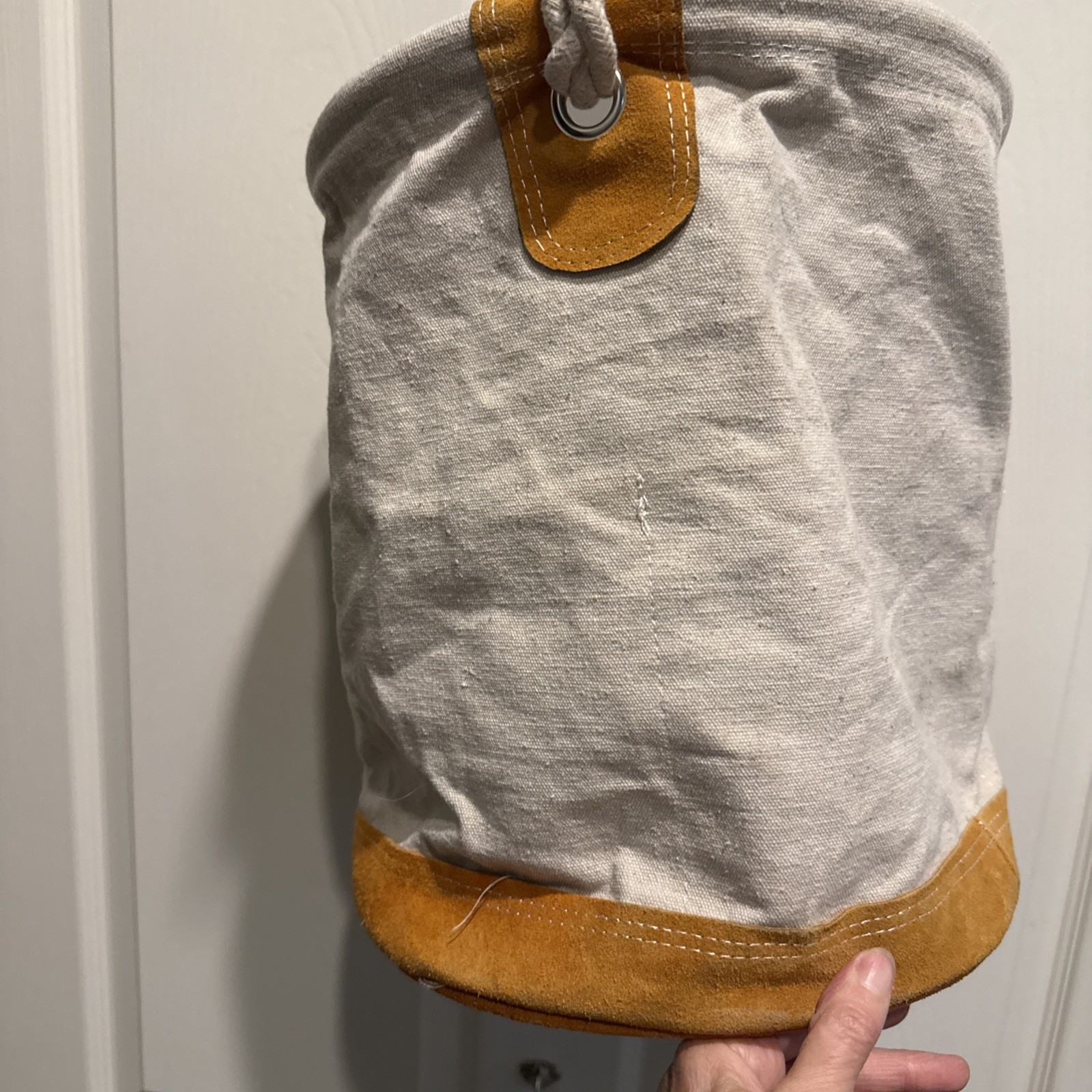 Voyager Round Canvas Bag Tool Bag Heavy Canvas Leather Bottom 14″ x 12″