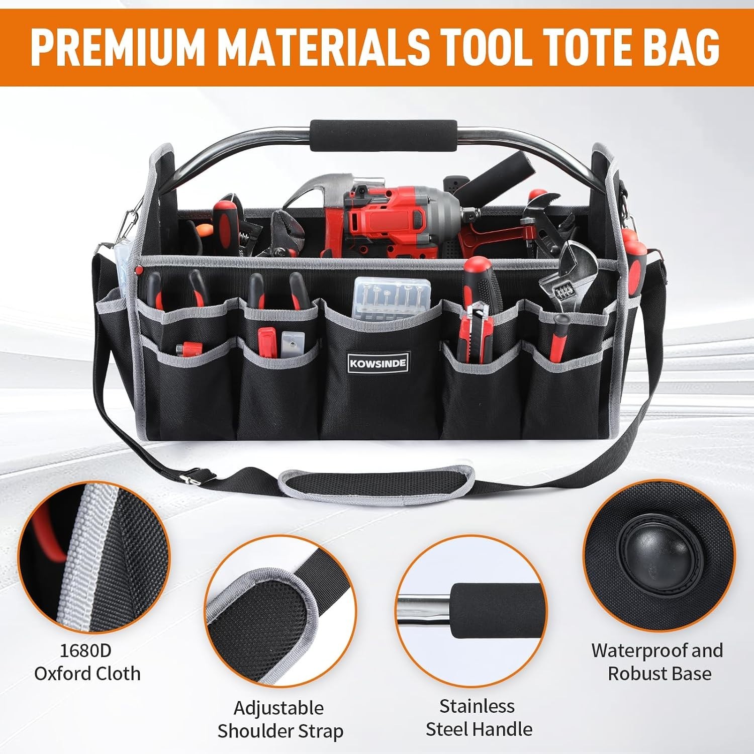 18 Inch Tool Bag, Electrician Tool Bag, Open Top Tool Bags, 26 Pockets Can Ho…