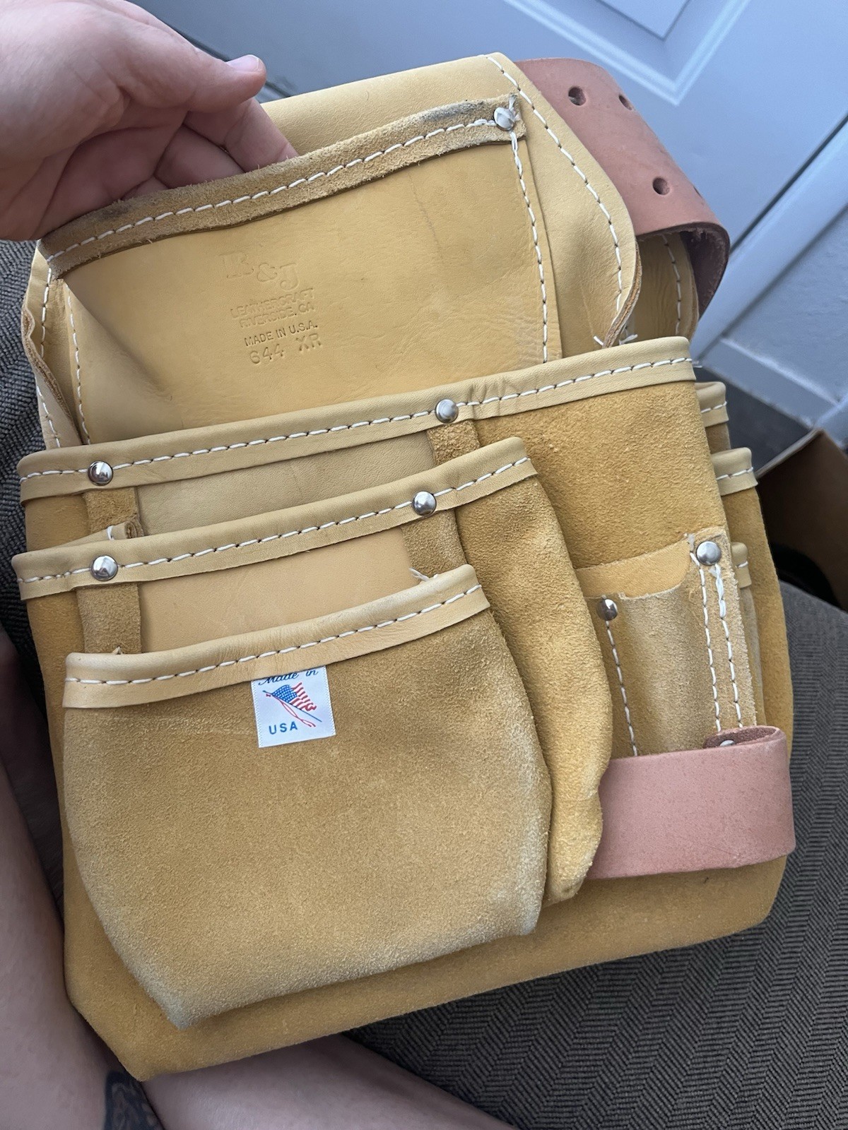 R&J Leathercraft 644 Leather Framer Tool Belt w/ Pouches, Hammer Holder Tan